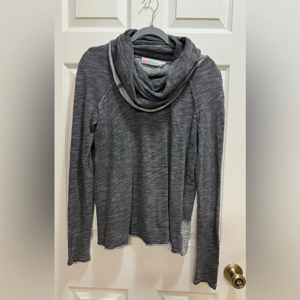 Free People Beach Gray Cowl Neck Turtleneck Sweater One Body Raw Edges *HOLE